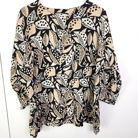 Masai Top Womens M Artsy Abstract Leaves Print Light Viscose Dark Neutrals - Picture 1 of 8